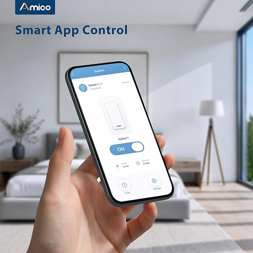 Amico Smart Wi-Fi Switch, 6 Pack, Light Switch Controlled by App, Single-Pole, Voice Control Compatible, Timer & Countdown, LED Indicator, Neutral Wire Required, ETL Listed
