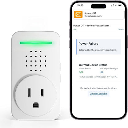 WiFi Power Failure Alarm - Multi-User Email Alert (Up to 4 Addresses), 120dB Loud Siren with 6 Tones, Free Real-Time Notifications for Freezer/Sump Pump/GFCI Monitor - No App, No Subscription Required