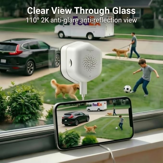 2K Window Security Camera, 2.4GHz & 5GHz WiFi Indoor Window Cameras for Home Security with Color Night Vision, AI Event Detection with Smart Search, No Drill Window Camera for Apartment (2Pcs)