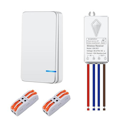 NineLeaf Wireless Light Switch and Receiver Kit, Wireless Switches for Lights, Mini Remote Lamp Switch for Ceiling Lights Lamps Lighting Fixture No Wiring No WiFi, Outdoor 1900ft Indoor 300ft Range