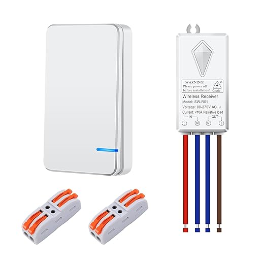 NineLeaf Wireless Light Switch and Receiver Kit, Wireless Switches for Lights, Mini Remote Lamp Switch for Ceiling Lights Lamps Lighting Fixture No Wiring No WiFi, Outdoor 1900ft Indoor 300ft Range