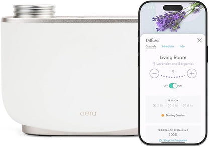 Aera Waterless Essential Oil Diffuser for Large Rooms (500–1000 Sq Ft) + Wi-Fi App & Alexa Control – Hypoallergenic Luxury Home Scent System (Fits 25mL Capsules –Sold Separately) – White
