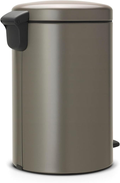 Brabantia Step-On Trash Can | Platinum | 5.3 Gallon / 20L | Bathroom, Bedroom, Office Trash Can with Light Pedal Opening, Handle & Removable Inner Bucket | 11.4 x 15 x 18.4 | + Trash Bags