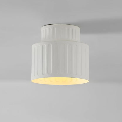 1-Light Ceramic Effect Flush Mount Ceiling Light with Ribbed Details | Ceramic Effect Ribbed Shade, Hallway, Bedroom, Kitchen, Dining Room, Model 66000135