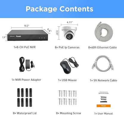 4K PoE Security Camera System, 8X 8MP Outdoor Indoor Dome Cameras, AI Human/Vehicle Detection, Built-in Mic, Remote Access, 4K 8CH NVR with 2TB HDD, PD93A0808-8M-1