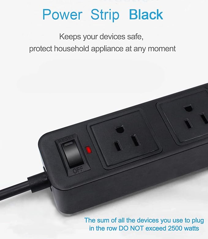 10FT 2 Prong Power Strip, USB Power Strip with 10ft Extension Long Cord, 3-Outlet Surge Protector with 4 USB Charging Ports for Smartphone, Black, 2 Pronged