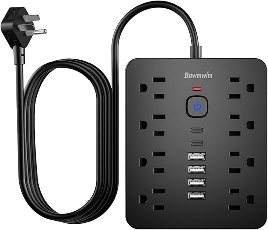 Surge Protector Power Strip, 8 Outlets(1850W/15A/14AWG), 6 USB Charging Ports(2 USB C), 15FT Flat Plug Extension Cord Outlet Extender with Overload Protection, ETL Certified for Office