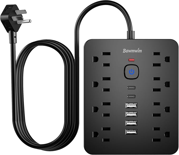 Surge Protector Power Strip, 8 Outlets(1850W/15A/14AWG), 6 USB Charging Ports(2 USB C), 10FT Flat Plug Extension Cord Outlet Extender with Overload Protection, ETL Certified for Office