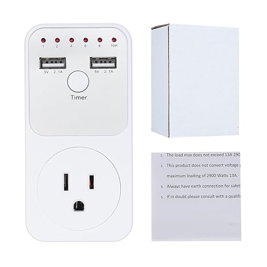 Countdown Timer Socket, 1800W Intelligent Programmable Switch Surge Protector Plug Timer Outlet, 10h Light Timers for Lamps Indoor with Dual USB Port