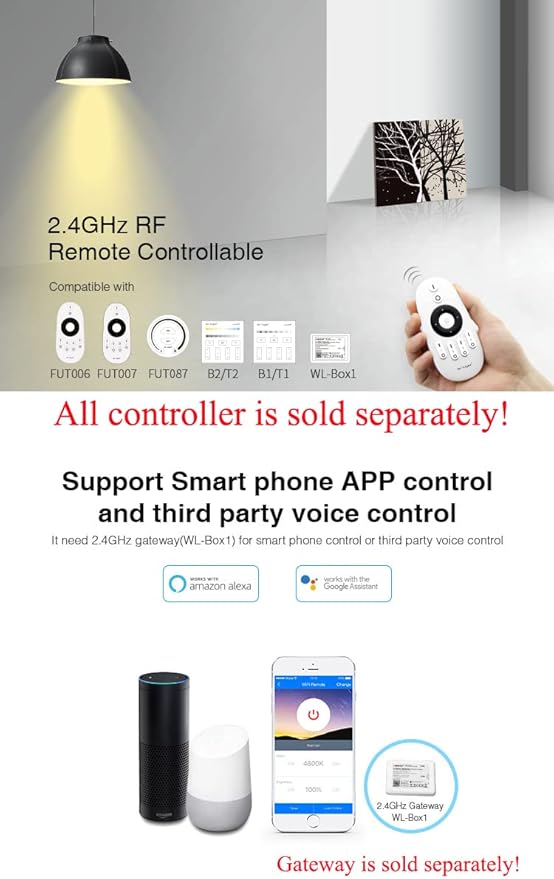 LGIDTECH FUT019 Miboxer 9W LED Light Bulb WW+CW Warm White+Cool White Color Dual White CCT Temperature Adjustable,Memory Function