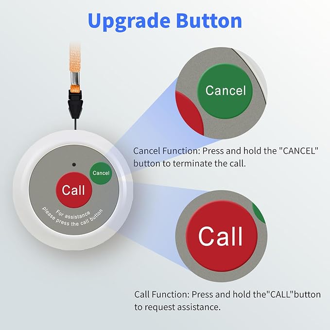 Upgrade Caregiver Call Button,Wireless Caregiver Pager Calling System,1000ft, 1 Alert Emergency Call Button for Medical Clinic Nurses Station Home Hospital