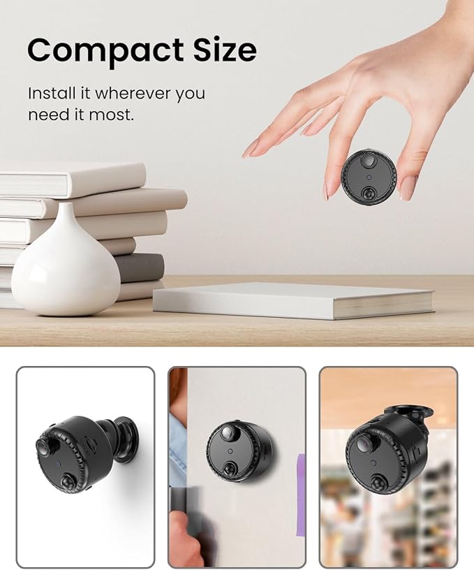 VIDCASTIVE 4K Mini WiFi Indoor Camera Wireless Nanny Cam with Night Vision, AI Motion Detection, Long Battery Life, Cloud & SD Storage