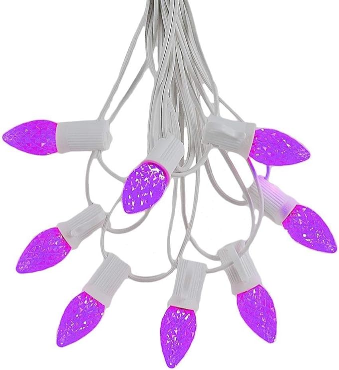 Novelty Lights 25 Foot C7 LED Outdoor Lighting Patio Christmas String Lights, Purple, White Wire, 25 Bulbs
