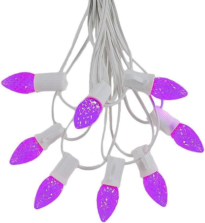 Novelty Lights 25 Foot C7 LED Outdoor Lighting Patio Christmas String Lights, Purple, White Wire, 25 Bulbs