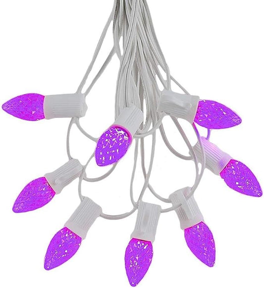 Novelty Lights 25 Foot C7 LED Outdoor Lighting Patio Christmas String Lights, Purple, White Wire, 25 Bulbs