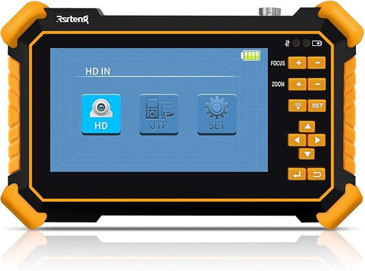 Rsrteng CCTV Tester Monitor Auto HD Coaxial Camera Tester 4K 8MP TVI/CVI/AHD/CVBS Analog Video Monitor 4.3 inch TFT-LCD Screen PTZ Control RS485 Call OSD Menu Audio DC12V Power Output