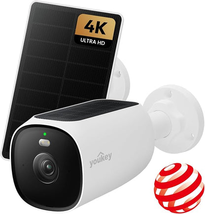 youkey 4K Solar Security Camera Outdoor Wireless, 24/7 AOV Recording
