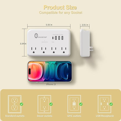 Overtop Wall Outlet Extender,Multi Plug Surge Protector,1800J