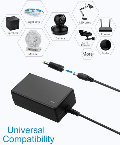 ALITOVE 12V 3A Power Supply DC 12 Volt AC Adapter 36W 2.5A 2A 1.5A 1A Replacment Power Cord Converter Transformer 4.92Ft with 10 Tips for LED Strip Light CCTV Security Camera Router PC Monitor