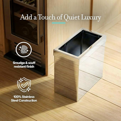 Gatco Small Bathroom Trash Can with Lid, Rectangle 3 Gallon Stainless Steel Wastebasket, Under Sink, Chrome, for Bathroom, Bedroom, Office (1916)