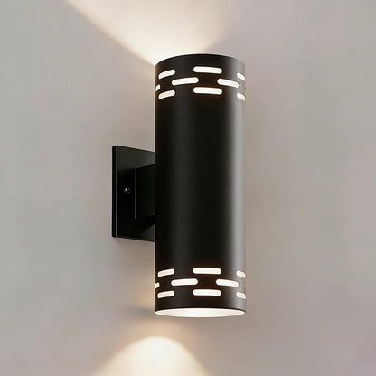Modern Outdoor Wall Lights, 12'' Up and Down LED Cylinder Exterior Lighting Fixtures, 23W 3000K IP65 Waterproof Wall Sconces for House, Garage, Patio, Porch, Black