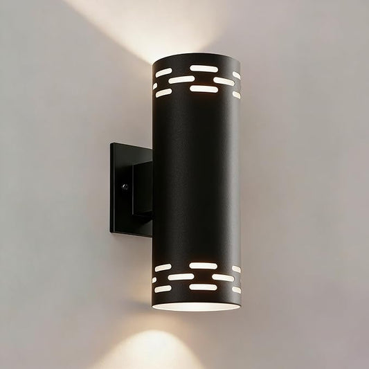 Modern Outdoor Wall Lights, 12'' Up and Down LED Cylinder Exterior Lighting Fixtures, 23W 3000K IP65 Waterproof Wall Sconces for House, Garage, Patio, Porch, Black