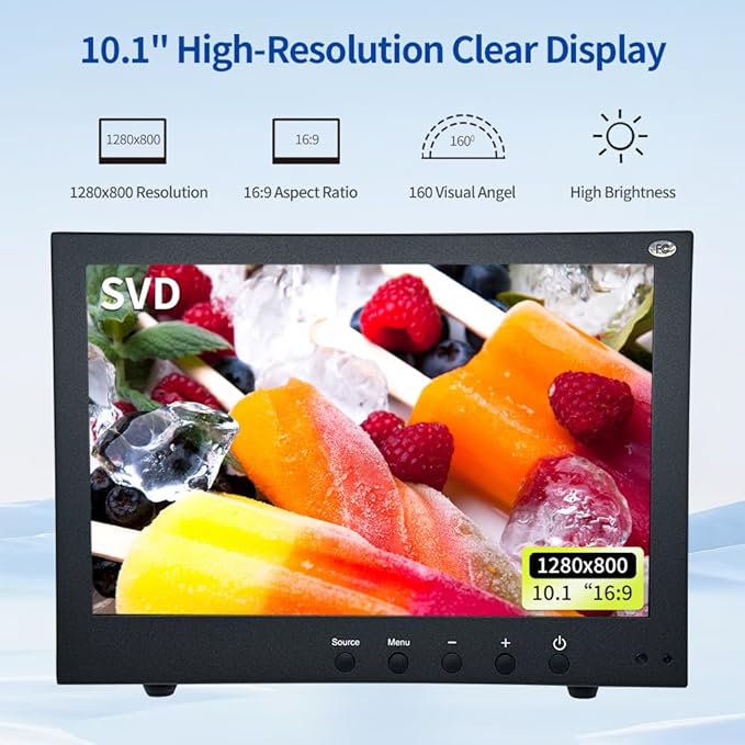 SVD 10.1 Inch Full HD 2 Mega Pixel Metal Frame with varsatile Metal Mount, Industrial Monitor for RV Boat CCTV, Support HDMI BNC Input