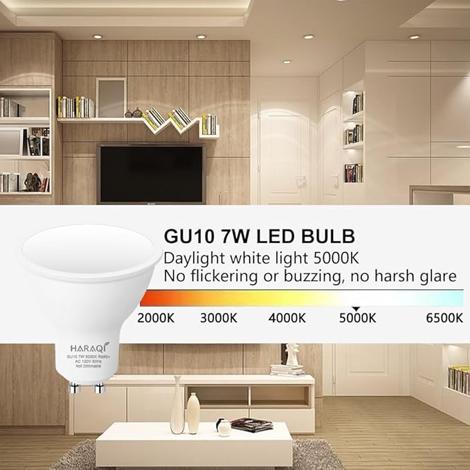 haraqi 6 Pack GU10 120V 7W LED Bulb, 700LM 5000K Daylight White Natural Light 70W Equivalent Reflector Flood Replacement Light Bulbs for Kitchen Hood, Ceiling Fan, Table Lamps