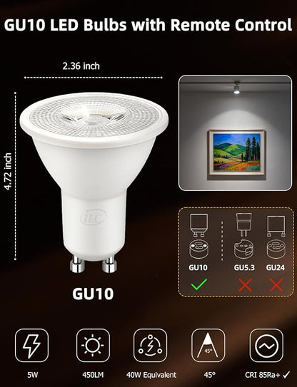ILC GU10 LED Light Bulb, 40 Watt Equivalent Color Changing 12 Colors 5W Dimmable Daylight White 5000K RGB LED Light Bulbs with Remote Control (Pack of 4)