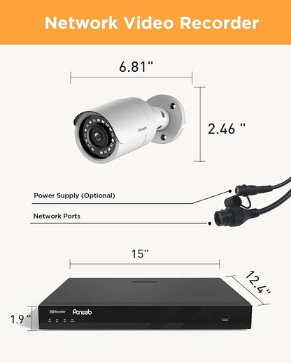 32 Channel Security Camera System, 4K 32CH PoE NVR 8TB HDD, 20x 5MP Wired Surveillance IP PoE Cameras Outdoor with AI Human Detection, Built-in Microphone, 100ft IR Night Vision, PB37F2032-5M