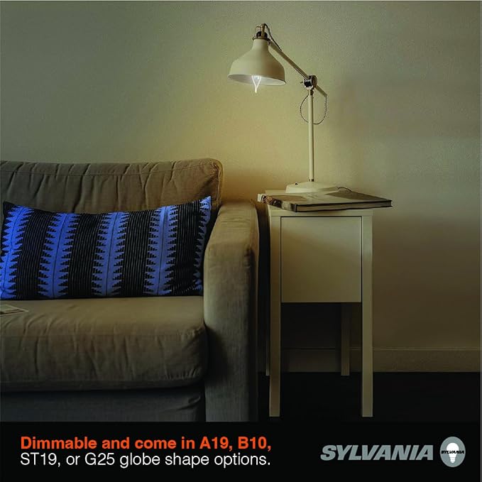 Sylvania B10 Clear LED White Filament Bulb, 5.5W, Dimmable, 500 LMS, Medium Base, 2700K, Soft White - 4 Pack (42256)