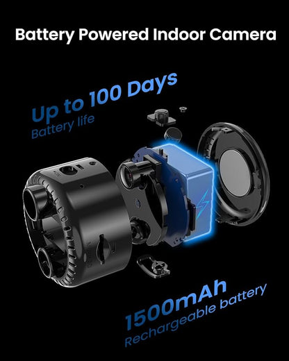 VIDCASTIVE 4K Mini WiFi Indoor Camera Wireless Nanny Cam with Night Vision, AI Motion Detection, Long Battery Life, Cloud & SD Storage