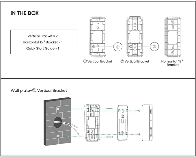 Wyze Lifestyle Video Doorbell Camera v2 Wedge Kit, 3 Mounting Bracket (One Adjustable 15° Horizontal Bracket, Two 7.5° Vertical Bracket), Replacement Angle Adjustment Adapter Wedge Kit