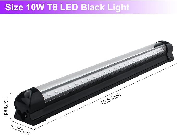 4 Pack 10W 48 LED Black Light Bars 1Ft 395-400nm UV Blacklight Tube with 5.9Ft Cord+Plug+Switch Linkable Black Light Fixtures for Bedroom Fluorescent Poster Body Paint Halloween Glow Party