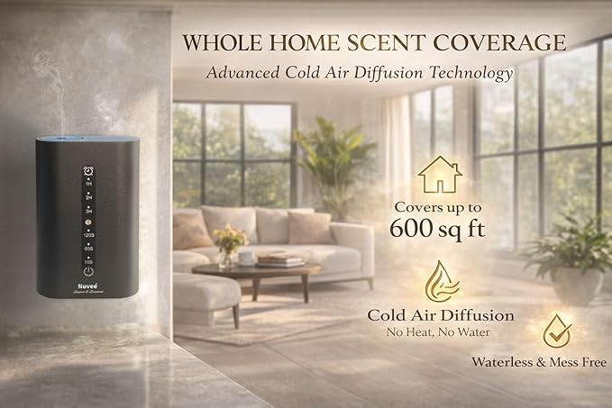 Wall Plug-in Waterless Essential Oil Diffuser, Smart Cold Air Scent Diffuser for Home, App-Controlled, 600 Sq Ft Coverage, Odor Eliminator, Includes 50ml My Way Aromatherapy Oil (Black)