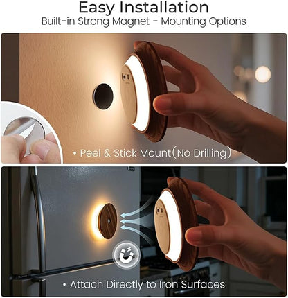 Motion Sensor Night Light 2 Packs, Wood Rechargeable Stair Lights