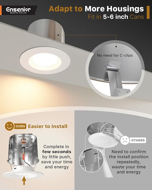 Ensenior 5/6 Inch 5CCT LED Can Lights 4 Pack, Retrofit Led Recessed Lighting, Baffle Trim, Dimmable, 9W=110W, 1000LM, 2700K/3000K/3500K/4000K/5000K Selectable, IC Rated - ETL & FCC
