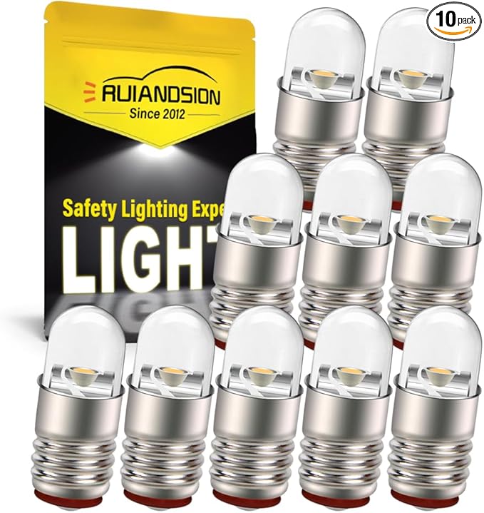 Ruiandsion E5 LED Bulb 3V Warm White E5 E5.5 Screw Base LED Bulb Upgrade for Modle Train Lights(Pack of 10)