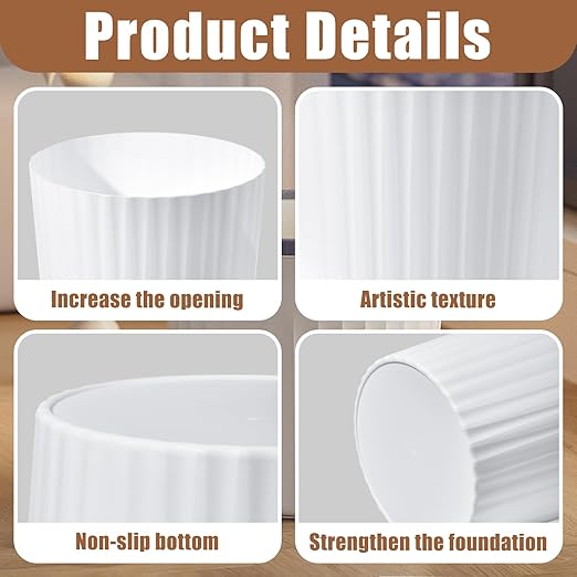 Versatile 2 Gallon Plastic Trash Can - The Compact Bin for Bathroom, Kitchen, or Home Office - White