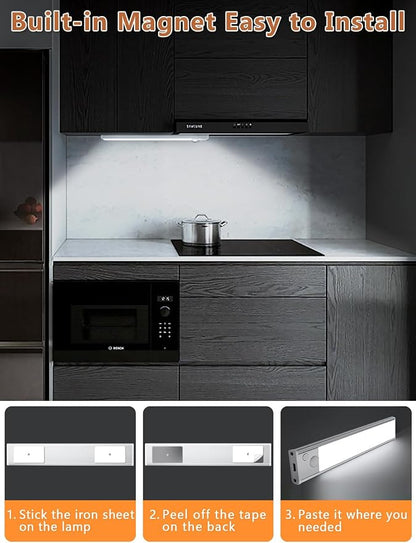 Under Cabinet Motion Sensor Lighting: 14 Inch Dimmable Rechargeable Lights Indoor - Battery Operated Lights - Undercabinet Closet Light Magnetic Led Light for Kitchen Home Bathroom Counter 5 Pack