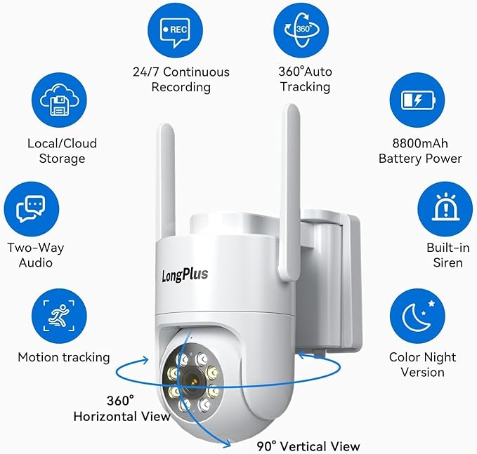 Solar Security Cameras Wireless Outdoor: 2K 4MP AOV 24/7 Continuous Recording Security Camera Wireless, 2.4G/5G Dual Band WiFi Camera with SD Card, Solar Powered, Color Night Vision, 2-Way Talk