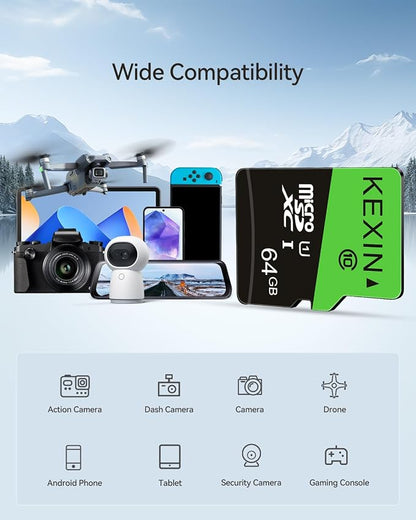 KEXIN 64GB Micro SD Card 10 Pack with SD Adapter microSDXC Memory Card UHS-I C10 U1 Micro SD Cards Bulk Full HD High Speed TF Card for Smartphone Tablet Action Camera Dash Cam Game Console, 10Pack 64G