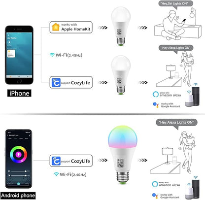 Smart Light Bulbs: WiFi LED Bulb, Works with Apple Homekit, Alexa, Google Home and Siri, E26 LED Smart Bulb, 2700K-6500K Dimmable and Timer Function, 800 Lumens 9W (1-Pack)