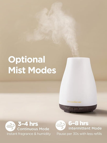 InnoGear Essential Oil Diffuser, Ultrasonic Diffusers for Home Aromatherapy Humidifier for Mother's Gift Bedroom Room 7 Colors LED 2 Mist Mode Auto Off, Brown Base