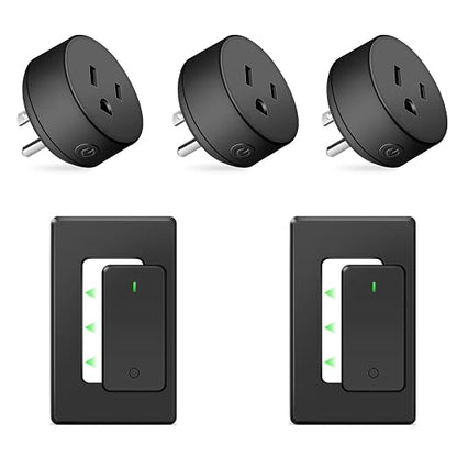 NineLeaf Remote Switch Outlet,Wireless Control Outlet Plug with Switch | 2 Remotes 3 Outlets, 15A/1500W LED, Wireless On/Off Light Switches Wall Mounted,TUV List,No Wiring Needed,500ft RF,Black