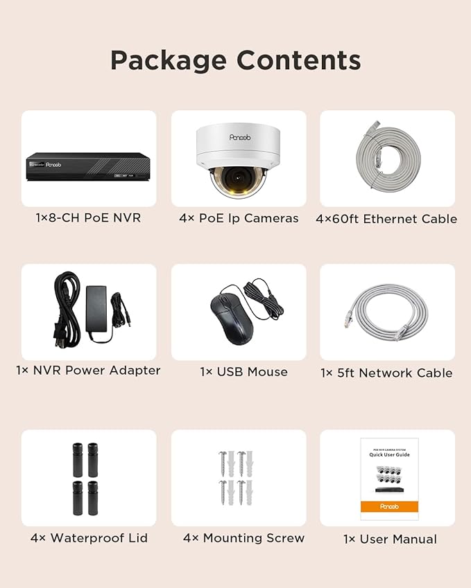 PoE Security Camera System, 5MP 8CH NVR & 2TB HDD, 8X IK10 Vandal Proof Wired 5MP Dome IP Cameras, Person Vehicle Detection, 2 Way Audio, Smart Color Night Vision, Remote Access, PD54Y0808-5M