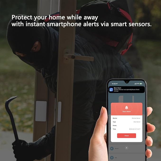 3 Packs Smart Door Window Sensor, Mini Door Sensor for Smart Home, Works with APP,Group Control Devices