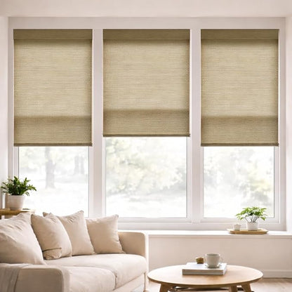 ZSHINE Motorized Linen-Look Roller Shades for Windows, Rechargeable Smart Light Filtering Blinds Compatible with Alexa (82189C)