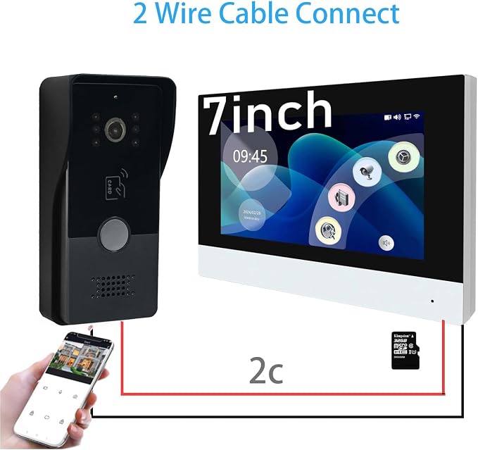 2 Wired Video Intercom System with 1080P Camera 7 Inch Touch Screen Monitor,WiFi Video Door Phone Kit,Motion Detect, 3 in 1 Remote Unlock,Tuya 32G