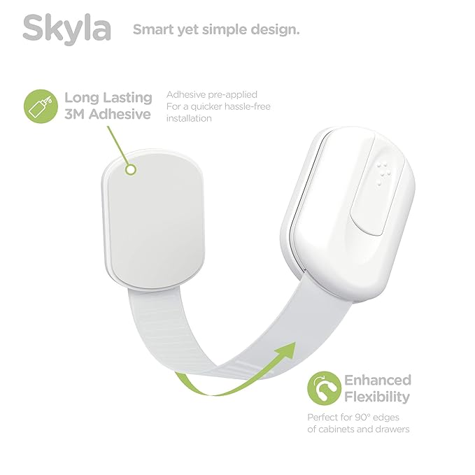 SKYLA HOMES Child Safety Cabinet Locks, White, 8 Pack | ABS and TPE adhesive latches for cabinets, drawers, ovens and toilet seats; no screws or magnets needed
